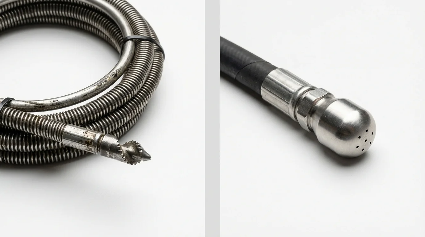 Drain snake cable and hydro jetting nozzle used for drain cleaning in Wayland, NY