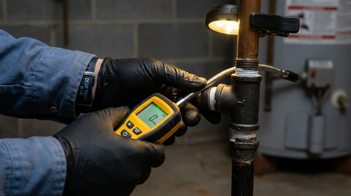 Gas leak detection with electronic sniffer by Johns Plumbing LLC in Wayland