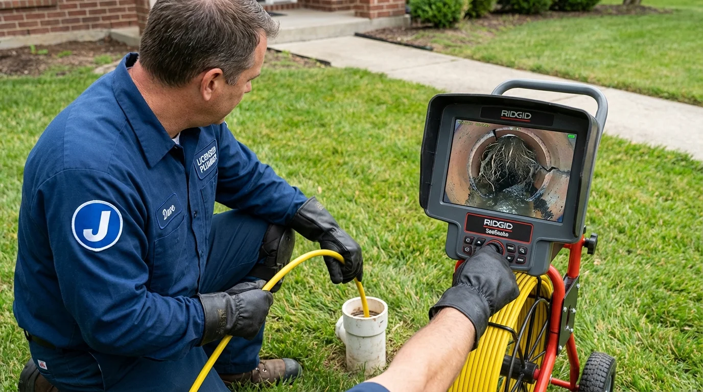 Sewer camera inspection being performed by Johns Plumbing LLC in Wayland