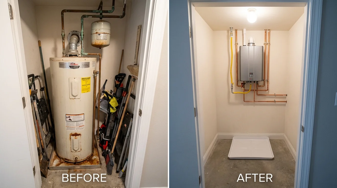 Tank water heater versus wall-mounted tankless unit comparison for Wayland, NY homeowners