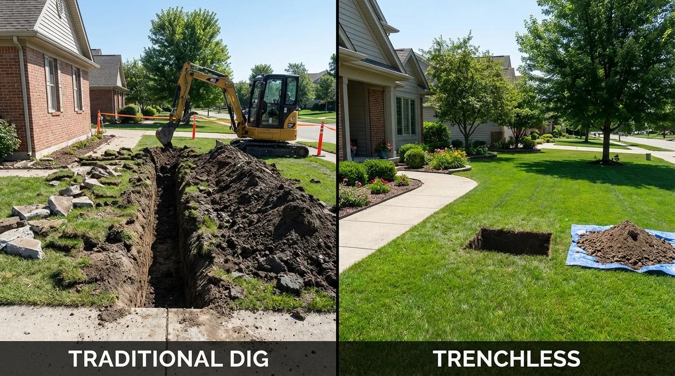 Trenchless sewer repair with minimal yard damage versus traditional excavation in Wayland, NY